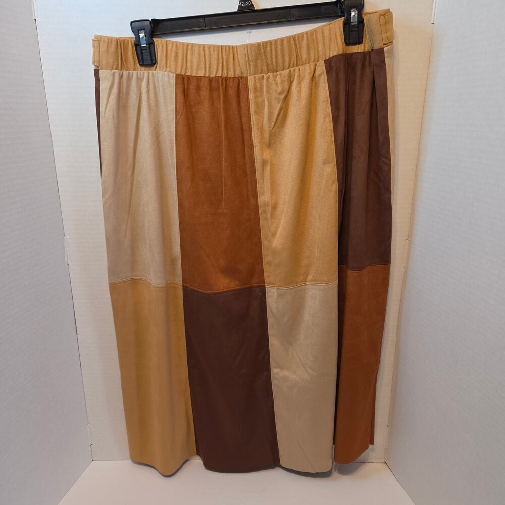 NWT Cato Faux Suede Patchwork Midi Skirt elastic waist size 18/20